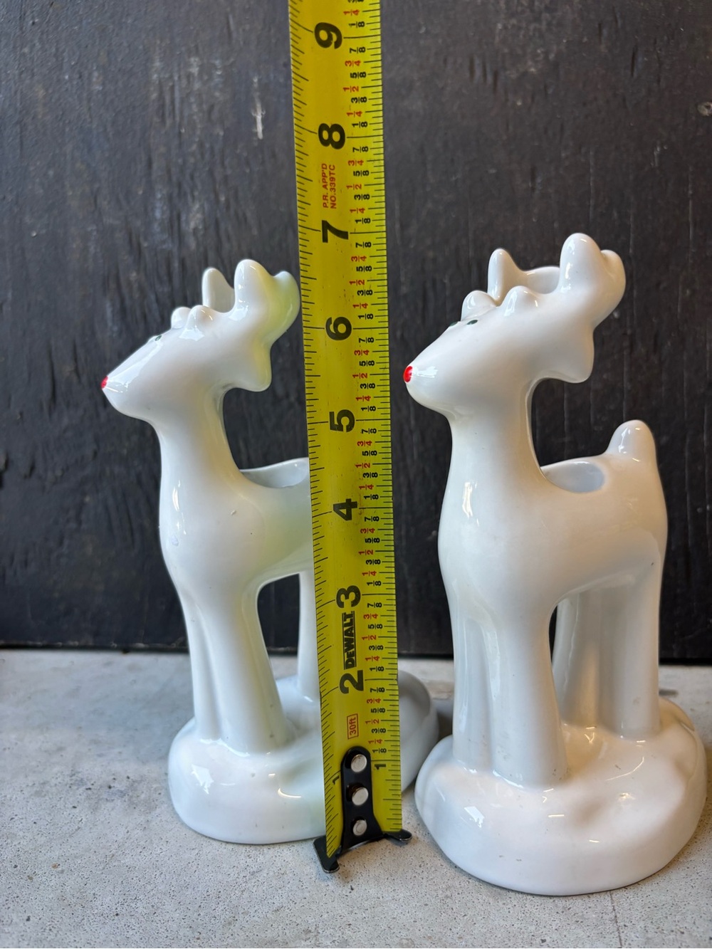 Set of 2 Vintage Style White Ceramic Reindeer Taper Candle Holders